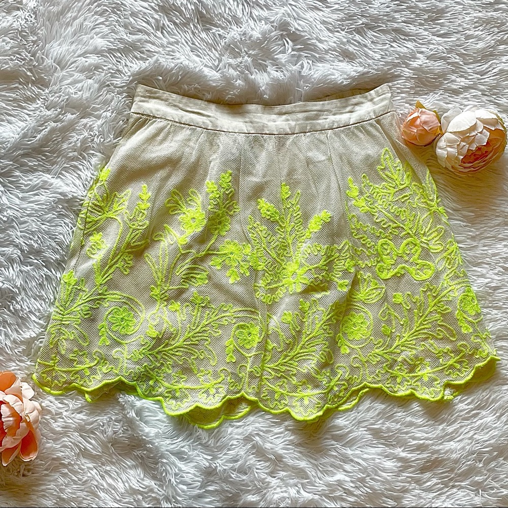 Anthropologie Scalloped Neon Skirt
